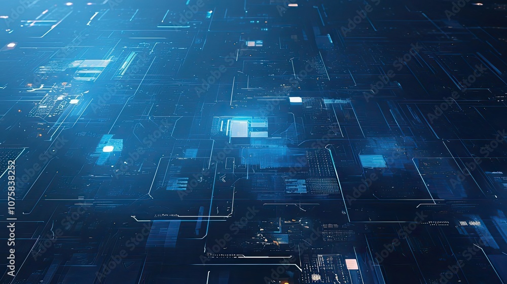 Poster abstract digital grid with glowing blue lines and squares