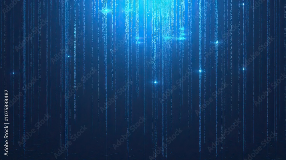 Poster digital rain of binary code with glowing spots