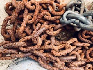 close up of old rusty metal chain