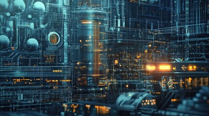 Fototapeta premium Abstract Digital Cityscape with Glowing Lines and Structures