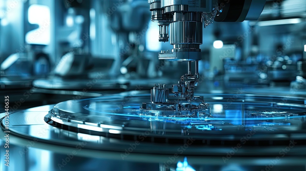 Poster automated manufacturing process with robotic arm and circular platform