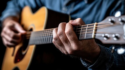 A Serene Musician Playing an Acoustic Guitar in a Cozy Environment, Capturing the Essence of Relaxation and Musical Passion in Every Strum