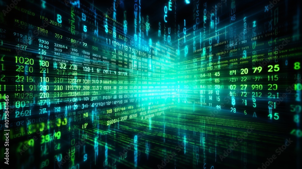 Poster digital matrix burst illuminating data streams in a futuristic cyberspace environment. generative ai