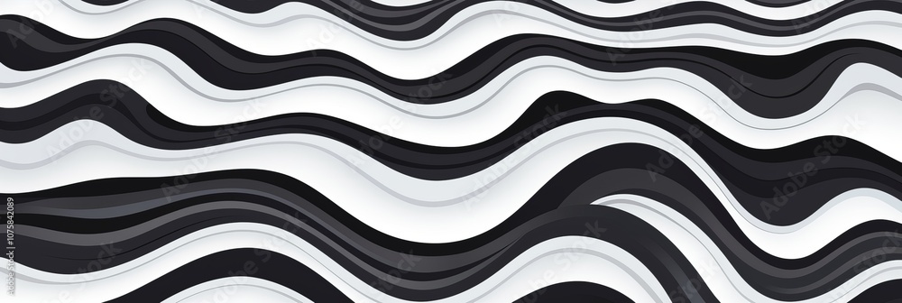 Aufkleber abstract waves in black and white flowing across a textured surface. generative ai