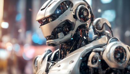 Fototapeta premium front machine industry futuristic white computer person illustration view metal business digital character army cyber artificial robot man sciencefiction render modern human 