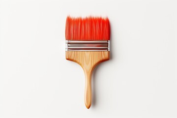 Vibrant red paintbrush resting against a clean white surface, ready for creative work. Generative AI