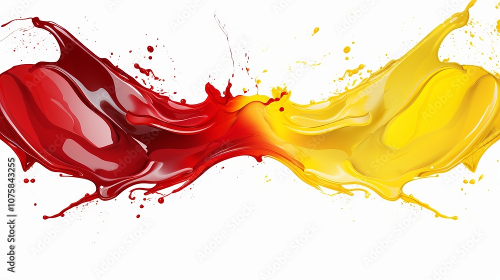 Poster dynamic splashes of red and yellow paint create an artistic swirl of color. generative ai