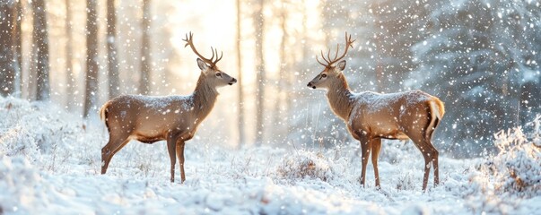 Obraz premium Tranquil winter wonderland discovering wildlife in a snowy landscape