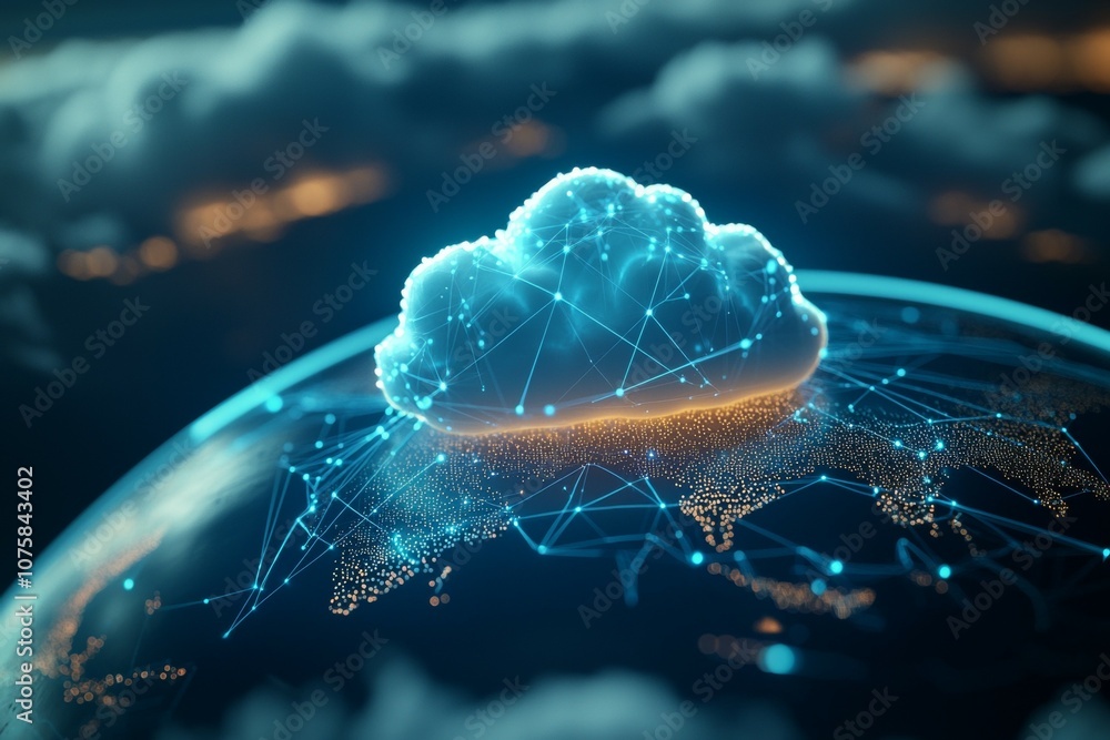 Aufkleber a cloud with a network of lines connecting it to the earth
