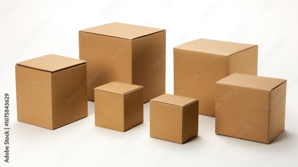 Aufkleber a collection of various sizes of plain brown cardboard boxes for storage needs. generative ai