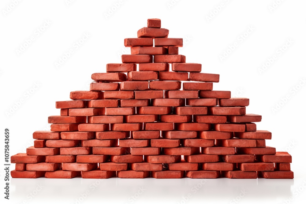 Poster creative arrangement of red bricks forming a triangular structure on a white surface. generative ai