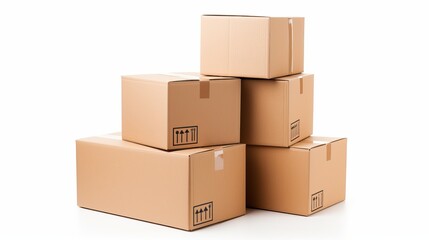 Stacked cardboard boxes ready for shipping in a bright workspace. Generative AI