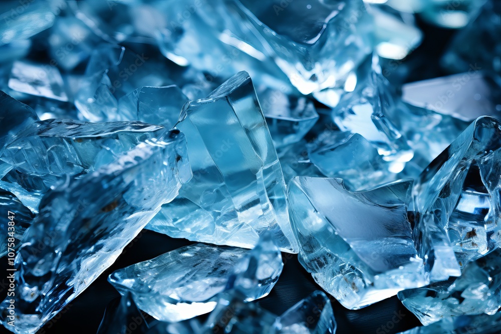 Poster glistening blue crystal shards creating a mesmerizing abstract display at night. generative ai
