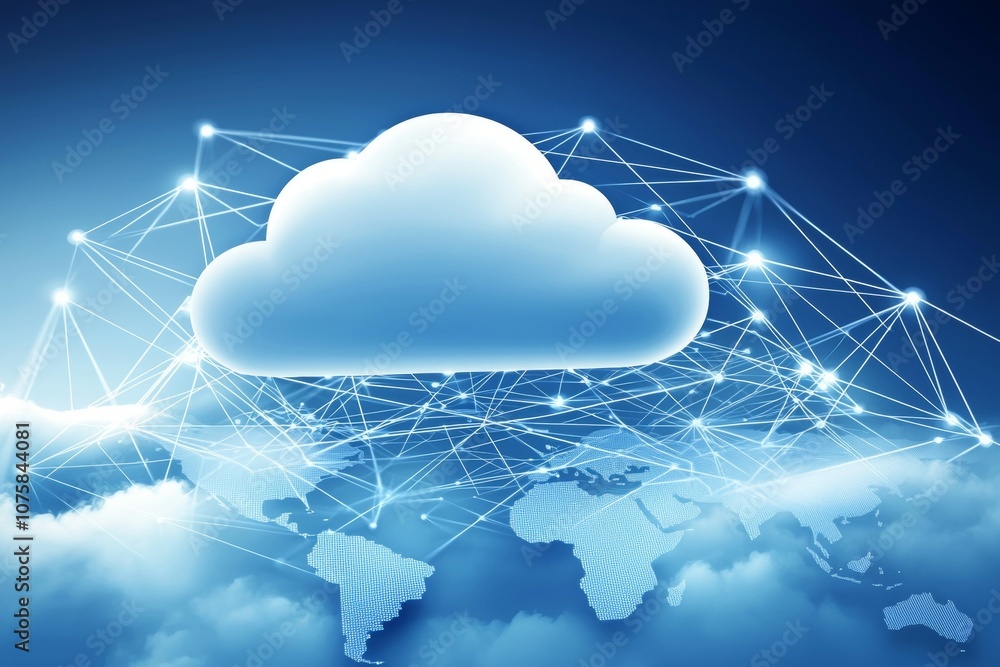Poster a cloud with a network of lines connecting it to the world