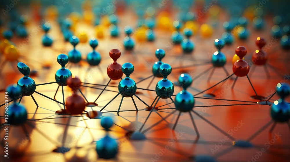Aufkleber colorful molecular structure with interconnected particles on a vibrant background. generative ai