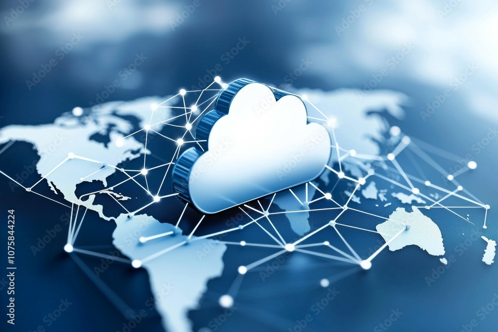 Poster a cloud is hovering over a map of the world