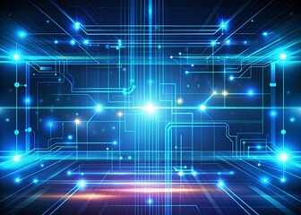 Abstract Blue Background Featuring Neon Glowing Lines for Technology and Digital Media Modern Design Projects, Emphasizing Depth and Vibrancy in a Contemporary Aesthetic