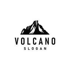 Volcano logo illustration silhouette design volcano mountain erupting with simple rocks and lava