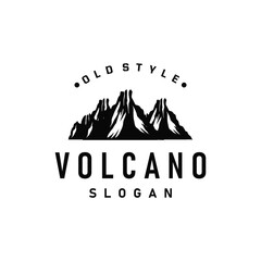 Volcano logo illustration silhouette design volcano mountain erupting with simple rocks and lava