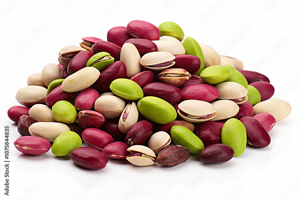 Poster colorful assortment of pistachios and beans creating a vibrant display. generative ai