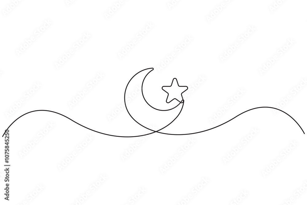 Poster moon and star line art. minimalist celestial design. simple curved outline. vector graphic element.