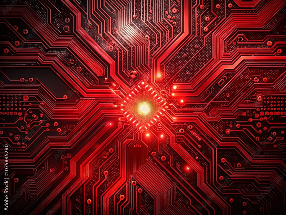 Aufkleber abstract red circuit board design on dark background with a modern aesthetic, featuring vibrant colo