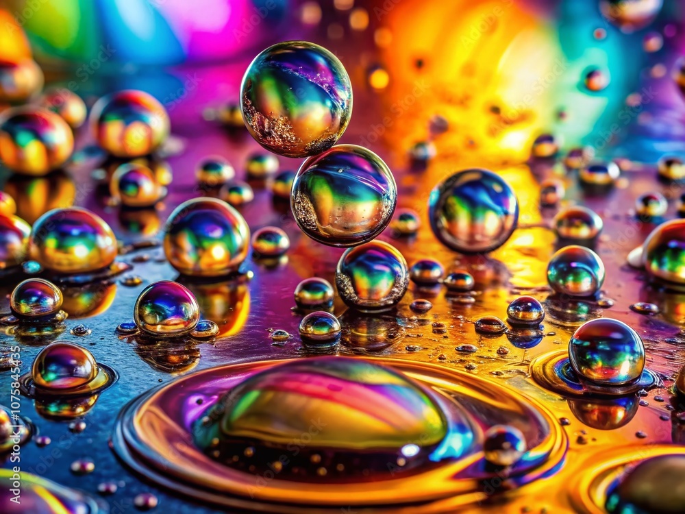 Poster abstract water drops on surface: captivating documented photography of droplets creating unique patt