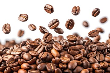 Obraz premium Closeup photo of coffee bean falling on white background