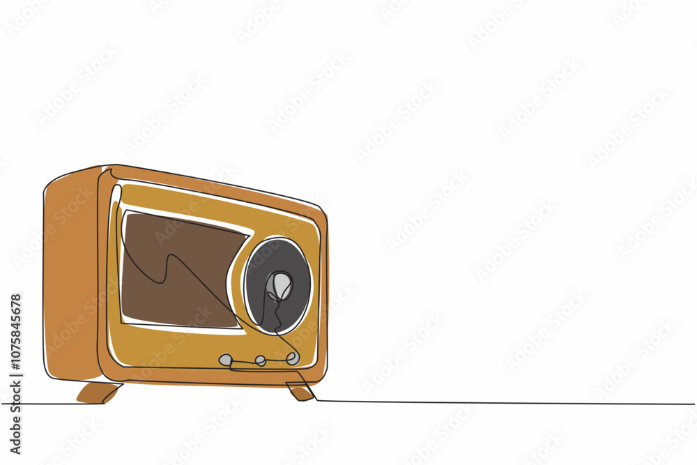 Poster single continuous line drawing vintage or retro radio is turned off. the evolution of media. endurin