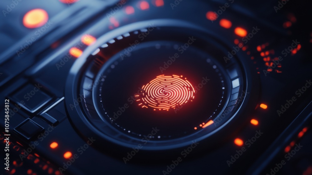 Poster close-up of a fingerprint scanner on a smart device, activating a glowing