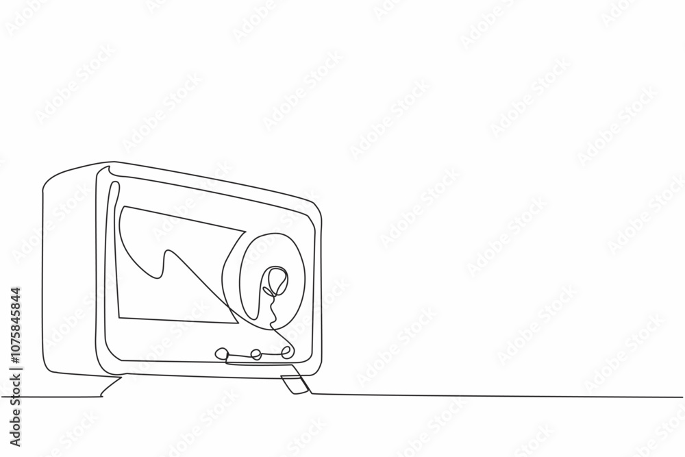 Poster single continuous line drawing vintage or retro radio is turned off. the evolution of media. endurin
