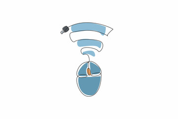 Single continuous line drawing a computer mouse connected to a Wi-Fi signal. The ease of wireless connectivity in today's world. Technology. Safer Internet Day. One line design vector illustration