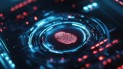 Close-up of a fingerprint scanner on a smart device, activating a glowing