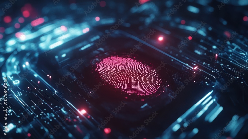Poster close-up of a glowing fingerprint scanner interface on a smart device,