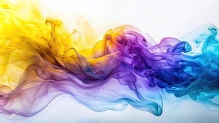 Fototapeta premium colorful dynamic smoke on light background yellow lilac and blue wave multicolor abstract High Angle