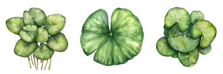 Watercolor drawing lily pad illustration isolated on transparent background PNG file