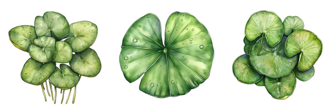 Watercolor drawing lily pad illustration isolated on transparent background PNG file