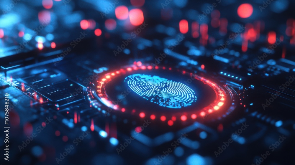 Poster close-up of a smart device s fingerprint scanner activating a glowing security