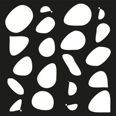 Abstract blob shapes. Organic white forms. Black background contrast. Minimal vector design.