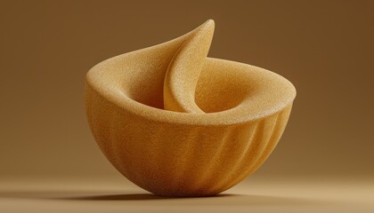 A single tortellini pasta piece against a beige background.