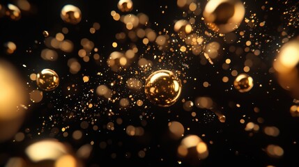 Glimmering golden spheres in a dark space