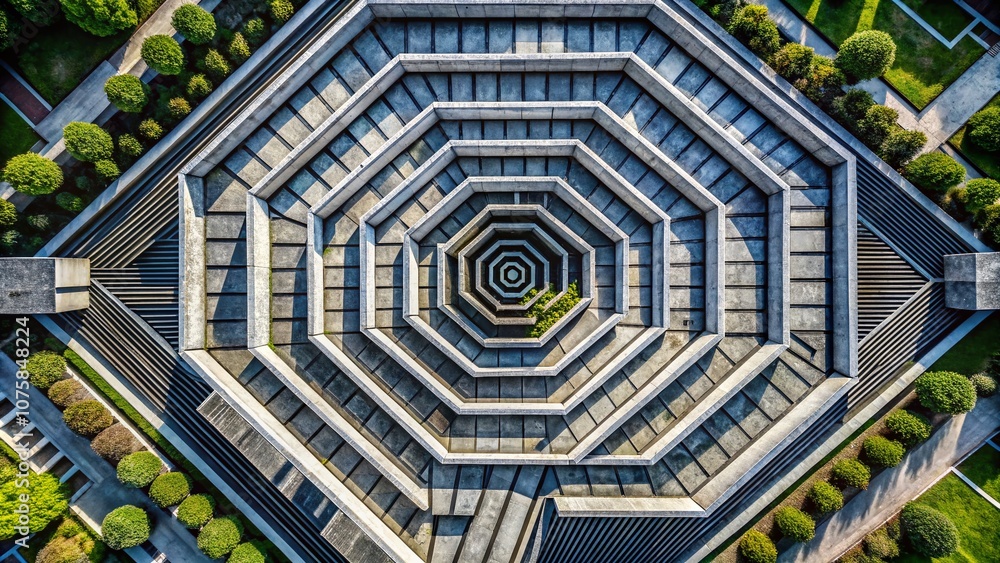Poster aerial view of a simple abstract black and ash grey geometric line pattern featuring a spiral design