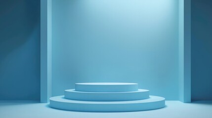 Obraz premium Three Tiered Cylindrical Pedestal in a Blue Room