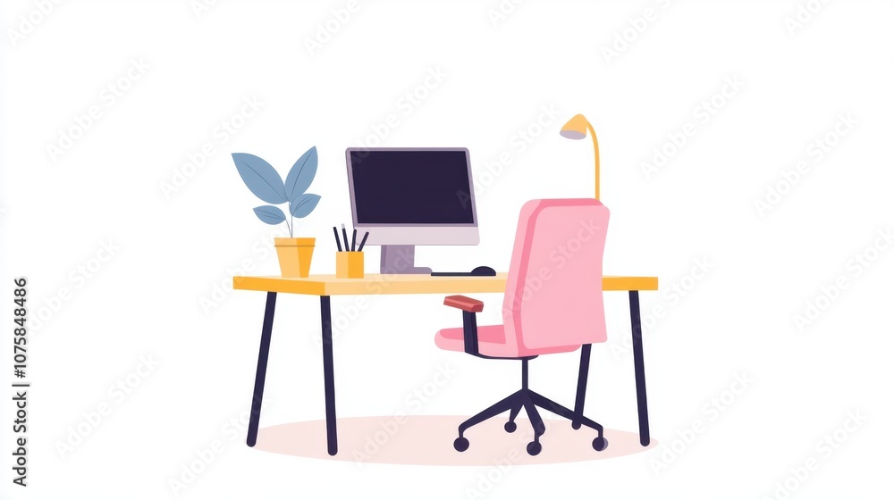 Aufkleber empty flat vector workspace illustration: a desk with a computer,