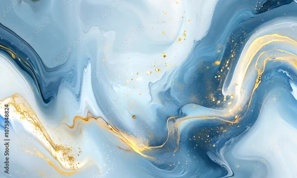 Poster elegant blue gold abstract artwork with flowing lines and sparkling accents : generative ai