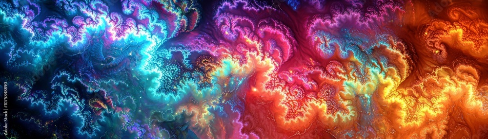 Poster abstract colorful fractal design with intricate patterns and vibrant swirls representing energy and 