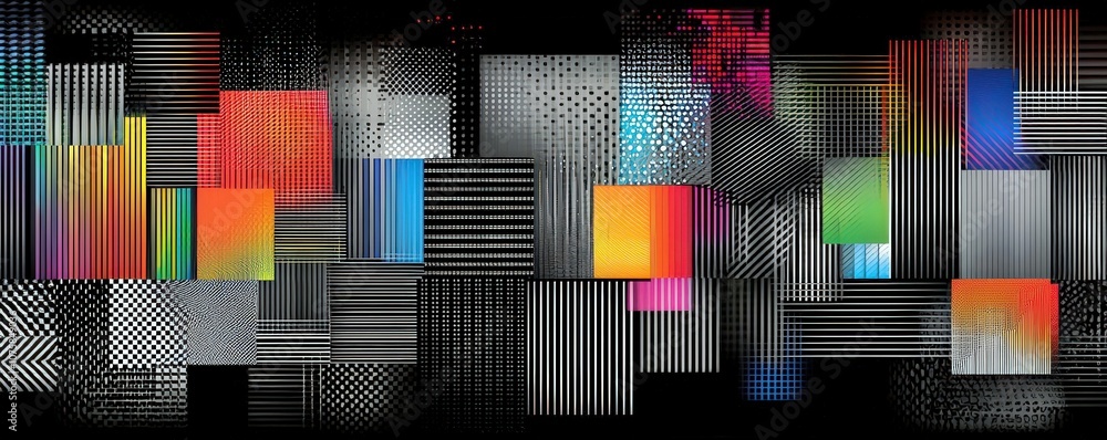 Aufkleber vibrant abstract background with geometric patterns and lines in black, white, and colorful hues for