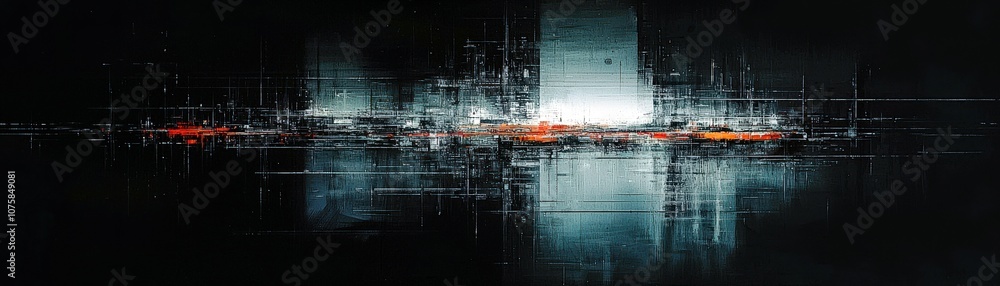 Poster abstract digital art with dark background and bright light accents, creating a futuristic and dynami