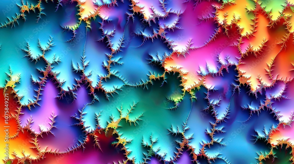 Poster vibrant abstract fractal design with colorful patterns creating an intricate and mesmerizing visual 