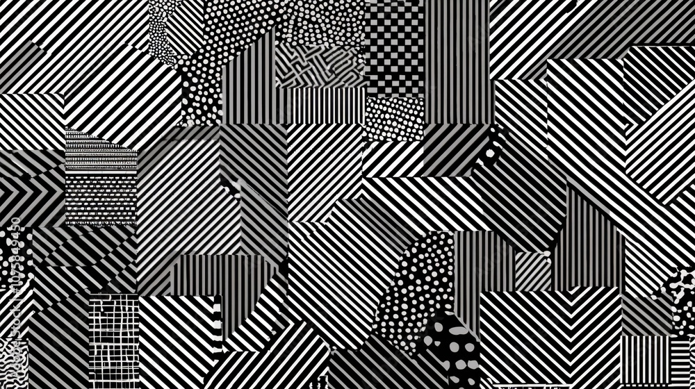 Aufkleber abstract black and white pattern design featuring various geometric shapes and textures ideal for ar